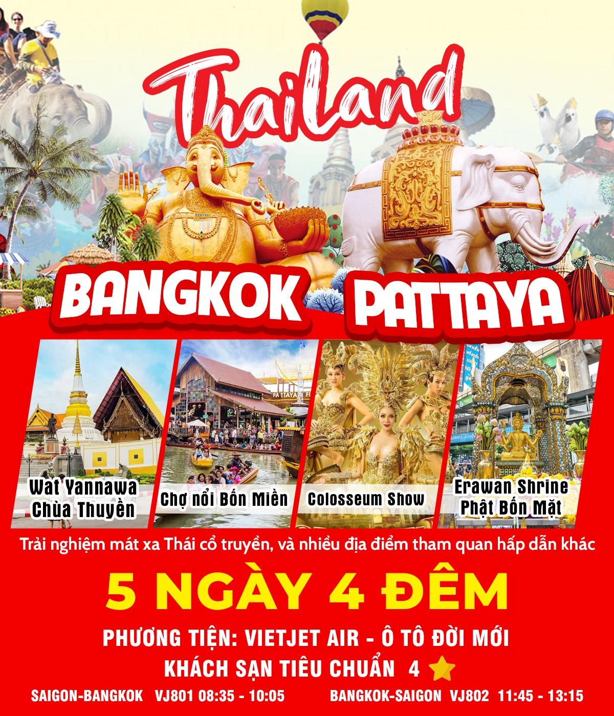TOUR THÁI LAN THAM QUAN BANGKOK - PATTAYA 5 NGÀY 4 ĐÊM