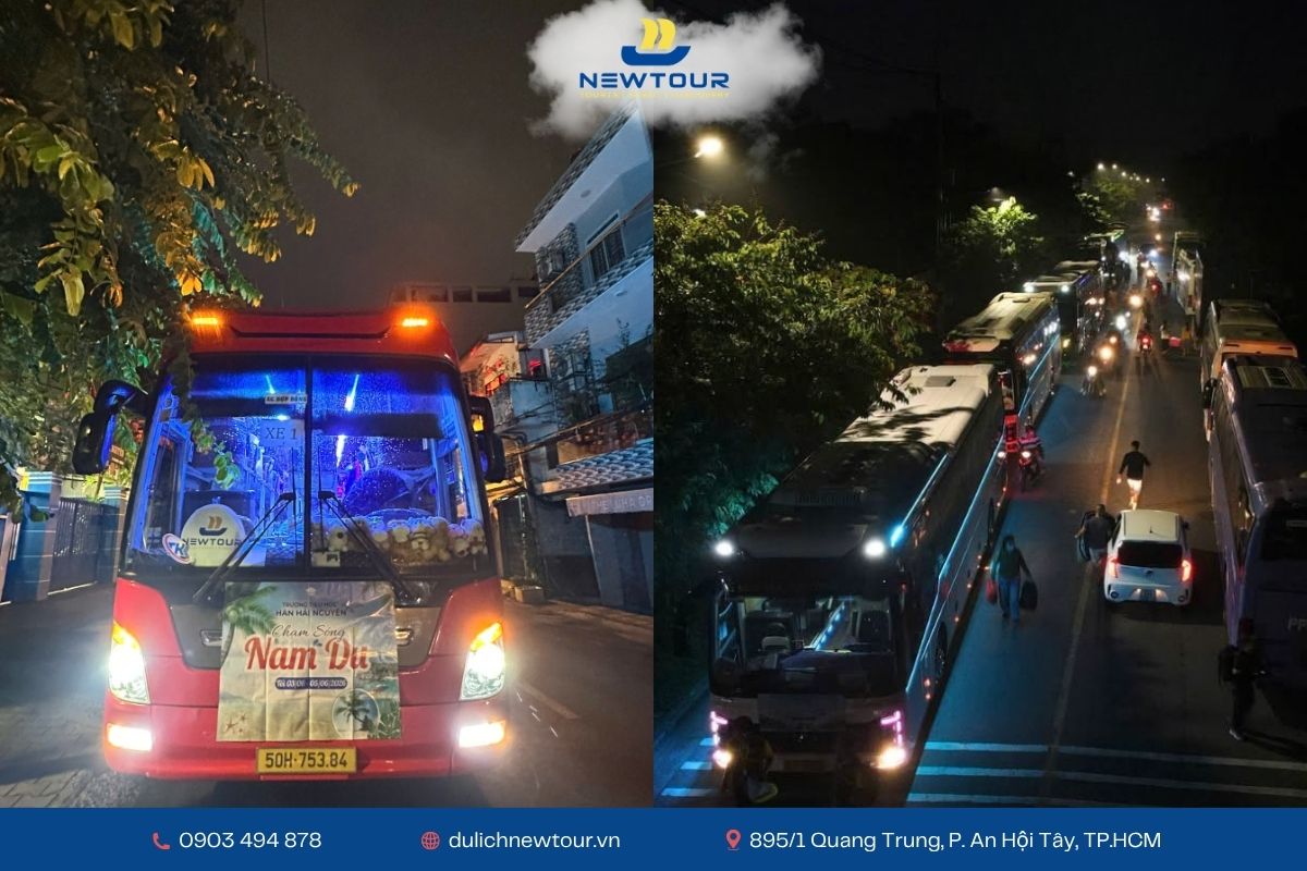 Đoàn xe của NEWTOUR đón du khách đi tour đảo Nam Du lễ 2/9